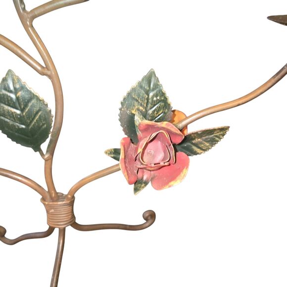 Vintage Metal Toleware Rose Accented 5 Arm Pillar Candle Candelabra 21"X15"X6" - Picture 11 of 11